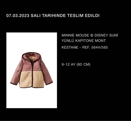 9-12 Ay Beden pembe Renk Zara Suni Yünlü Kapitone Mont