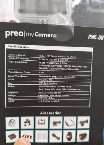 Preo 4K Wi-Fi Aksiyon Kamerası Beyaz - Görsel 4