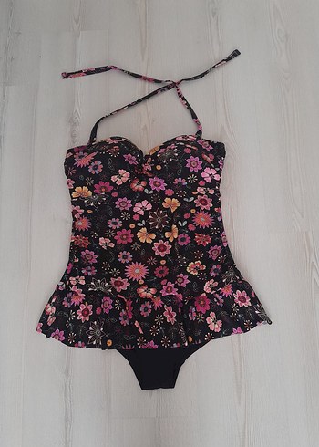 Pembe Çiçek Desenli Fırfırlı Bohem Mayo - Görsel 2