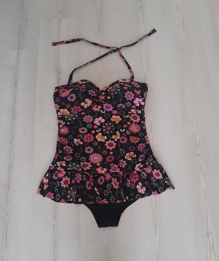 Pembe Çiçek Desenli Fırfırlı Bohem Mayo - Görsel 2