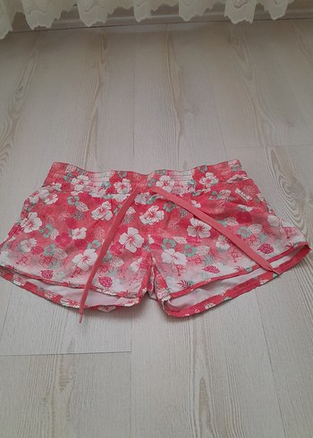Pembe Bağcıklı Desenli Mini Şort