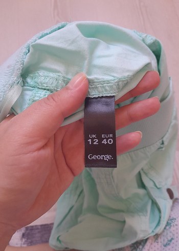 40 Beden yeşil Renk Düğmeli Yeşil Pamuklu Mini Şort