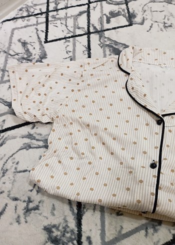 m Beden krem Puantiyeli Kadın Kısa Kollu Pijama Takımı