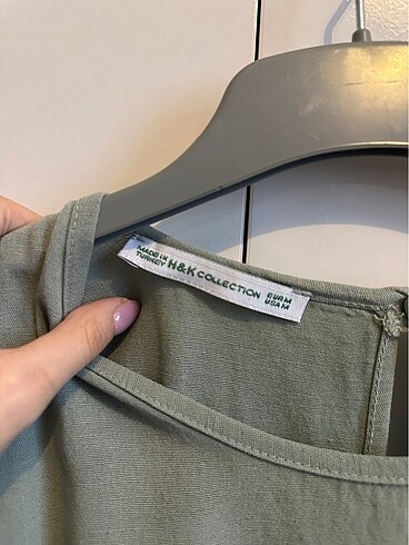 H&M Yeşil keten karışık elbise