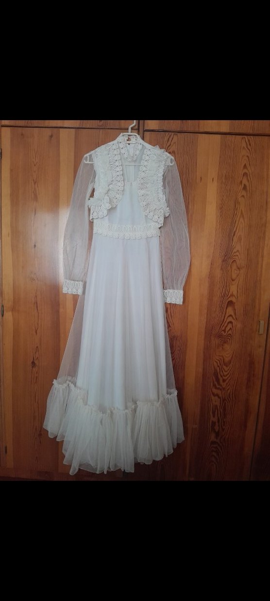 Dantel Detaylı Uzun Beyaz Vintage Gelinlik - Görsel 2