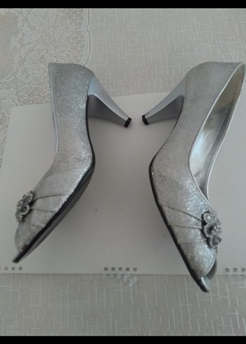 Gri Topuklu Kadın Abiye Ayakkabı - Görsel 4