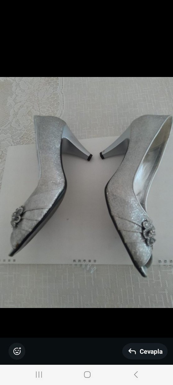 Gri Topuklu Kadın Abiye Ayakkabı - Görsel 4