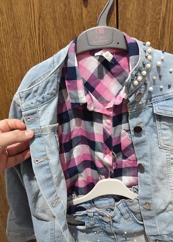 İnci Detaylı Mavi Kız Denim Ceket Takım - Görsel 4