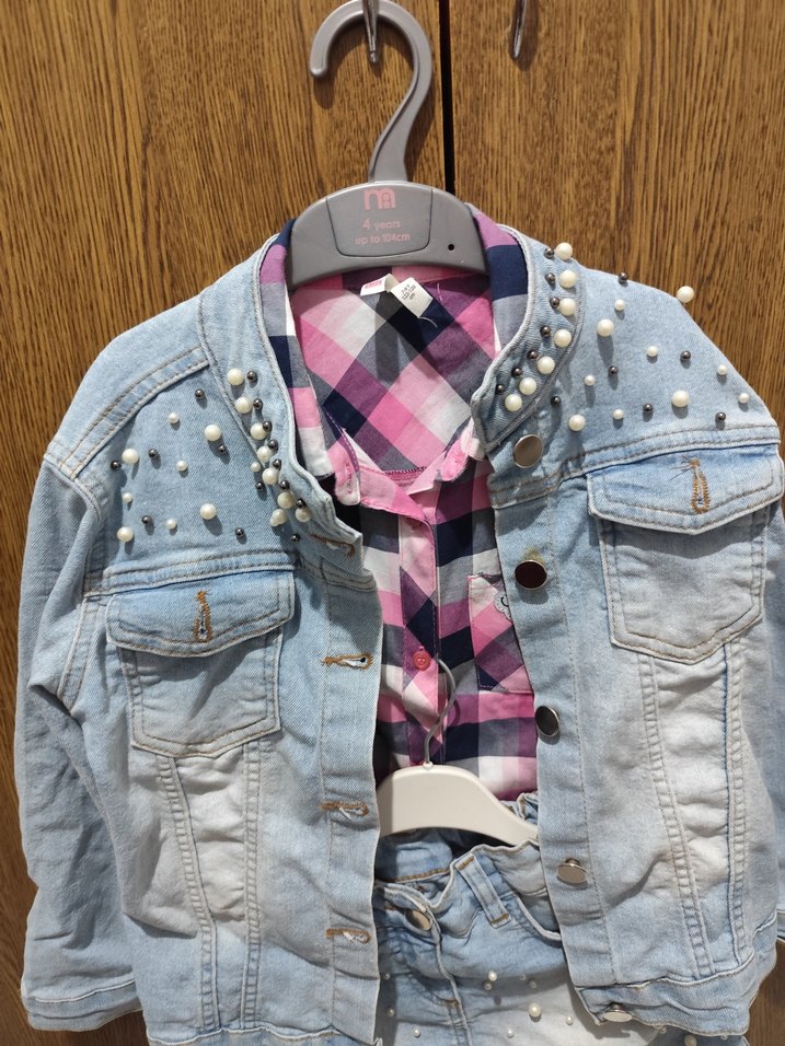 İnci Detaylı Mavi Kız Denim Ceket Takım - Görsel 3