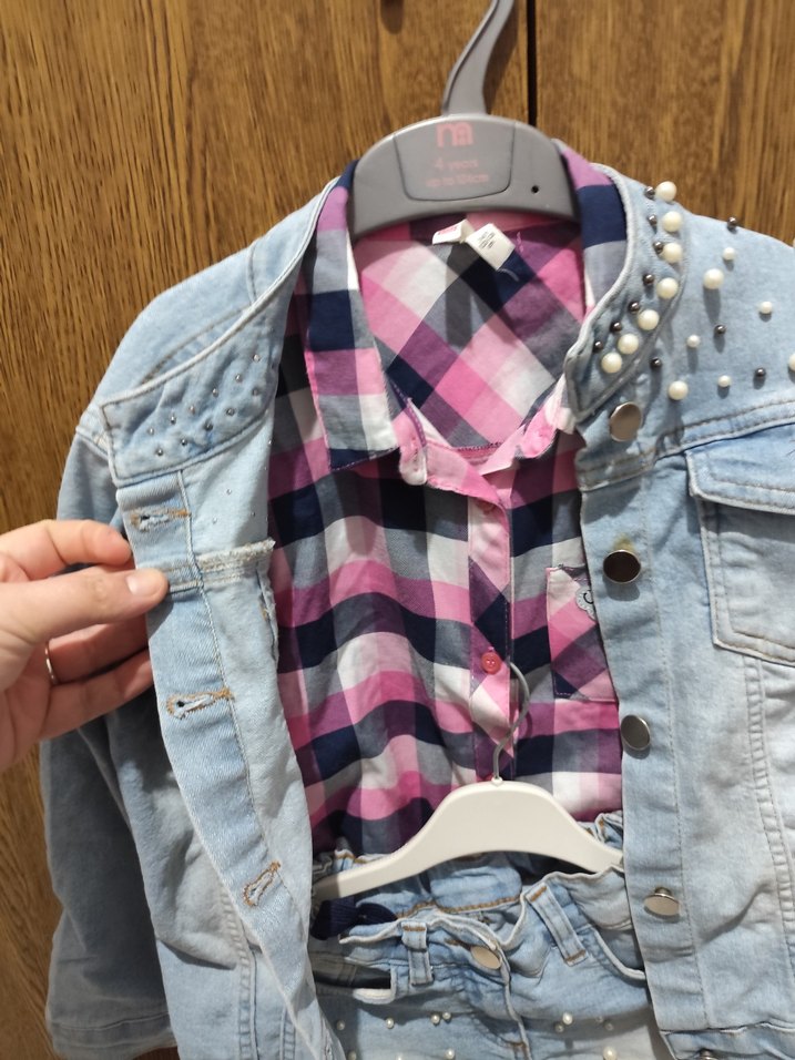 İnci Detaylı Mavi Kız Denim Ceket Takım - Görsel 4