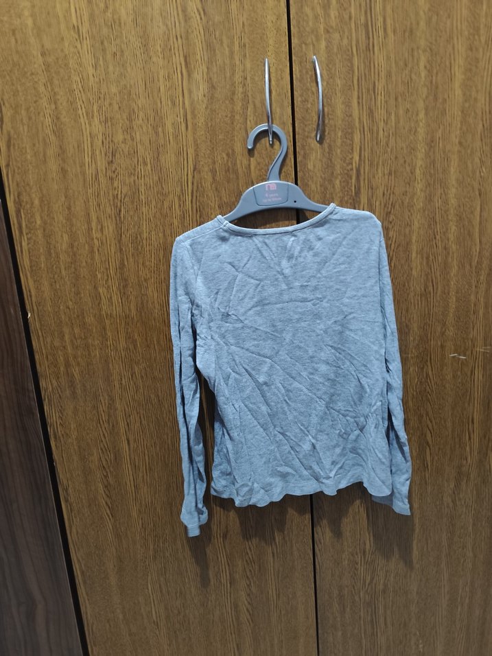 Gri Uzun Kollu Baskılı Kız Tişörtü - Görsel 2