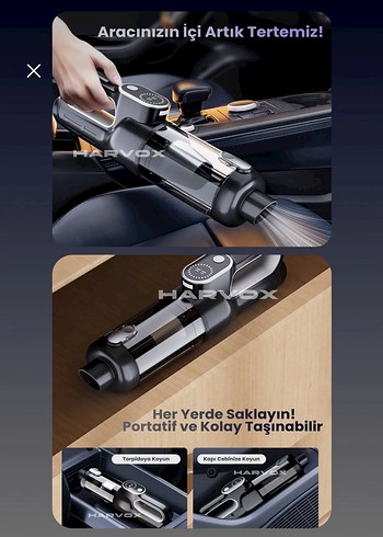 HARVOX Araç İçi Süpürge 20.000Pa Güç - Görsel 3