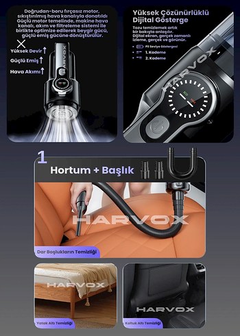 HARVOX Araç İçi Süpürge 20.000Pa Güç - Görsel 6