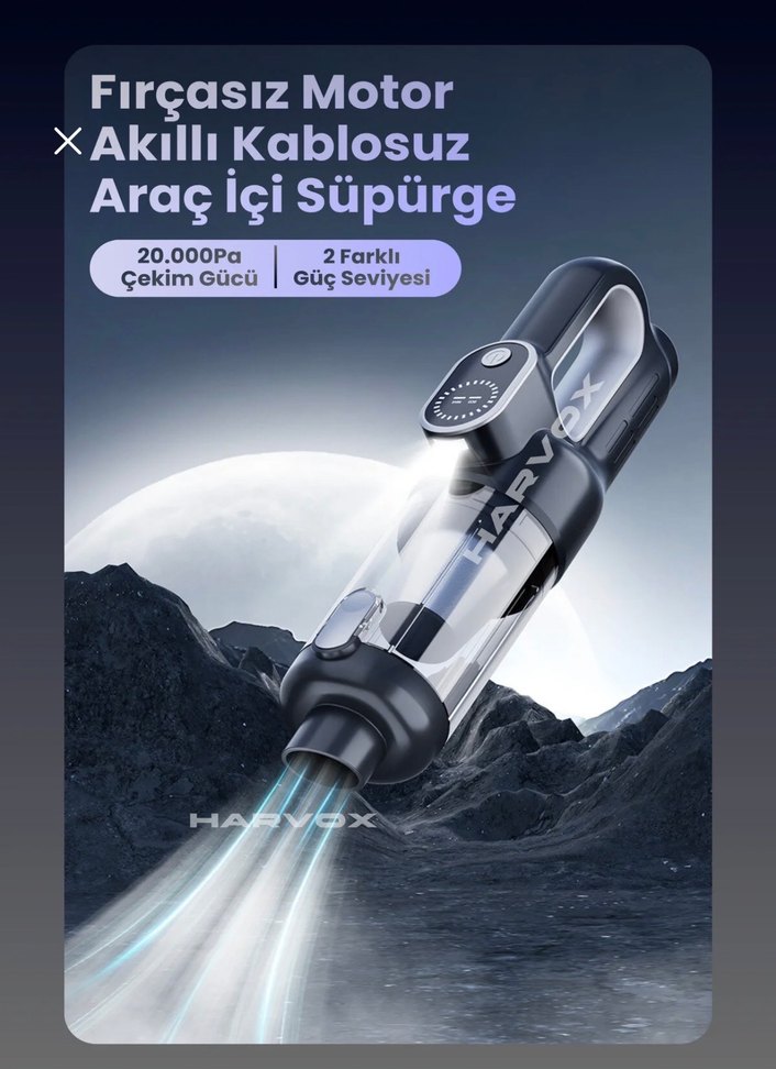 HARVOX Araç İçi Süpürge 20.000Pa Güç - Görsel 2