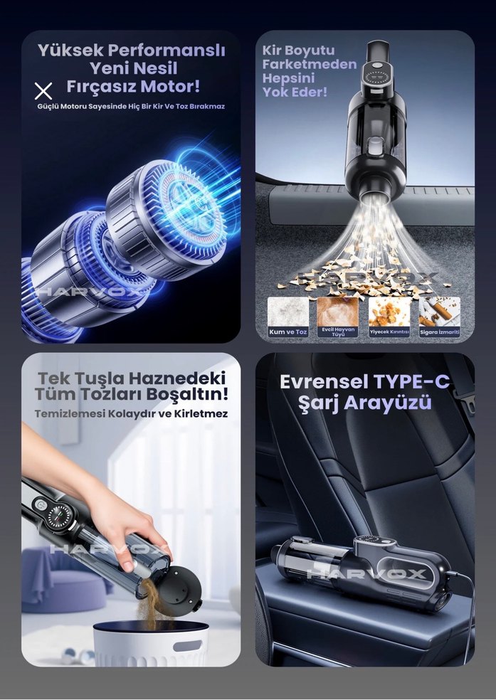 HARVOX Araç İçi Süpürge 20.000Pa Güç - Görsel 5