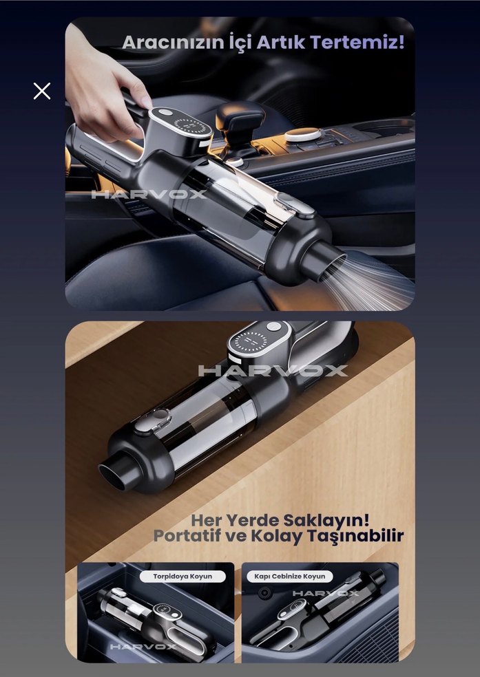 HARVOX Araç İçi Süpürge 20.000Pa Güç - Görsel 3