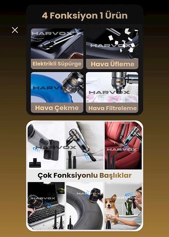 HARVOX Araç İçi Süpürge 6000mAh Batarya - Görsel 3