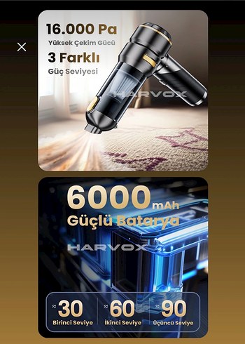 HARVOX Araç İçi Süpürge 6000mAh Batarya - Görsel 4