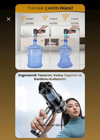 HARVOX Araç İçi Süpürge 6000mAh Batarya - Görsel 6