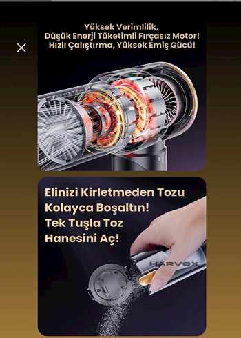 HARVOX Araç İçi Süpürge 6000mAh Batarya - Görsel 7