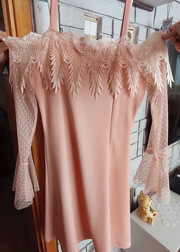 Pembe Dantel Detaylı Bohem Midi Abiye Elbise