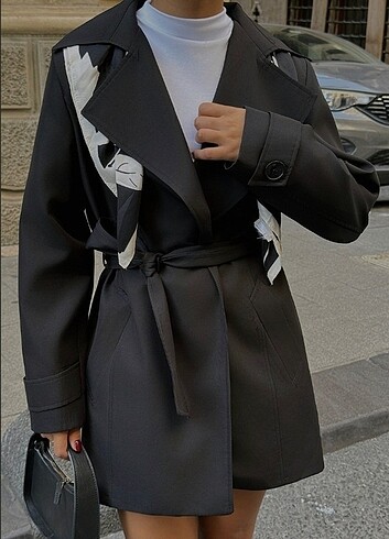 SİYAH KISA TRENÇKOT - Görsel 2