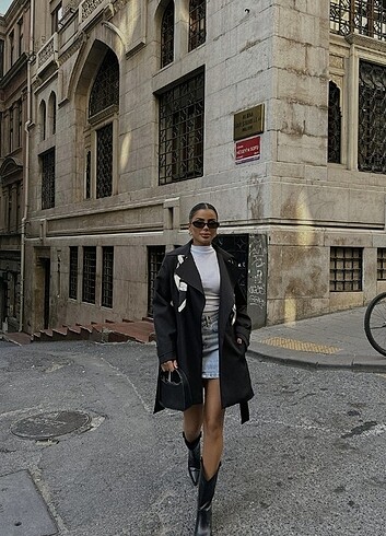 SİYAH KISA TRENÇKOT - Görsel 6