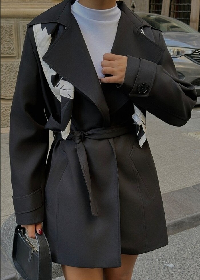 SİYAH KISA TRENÇKOT - Görsel 2