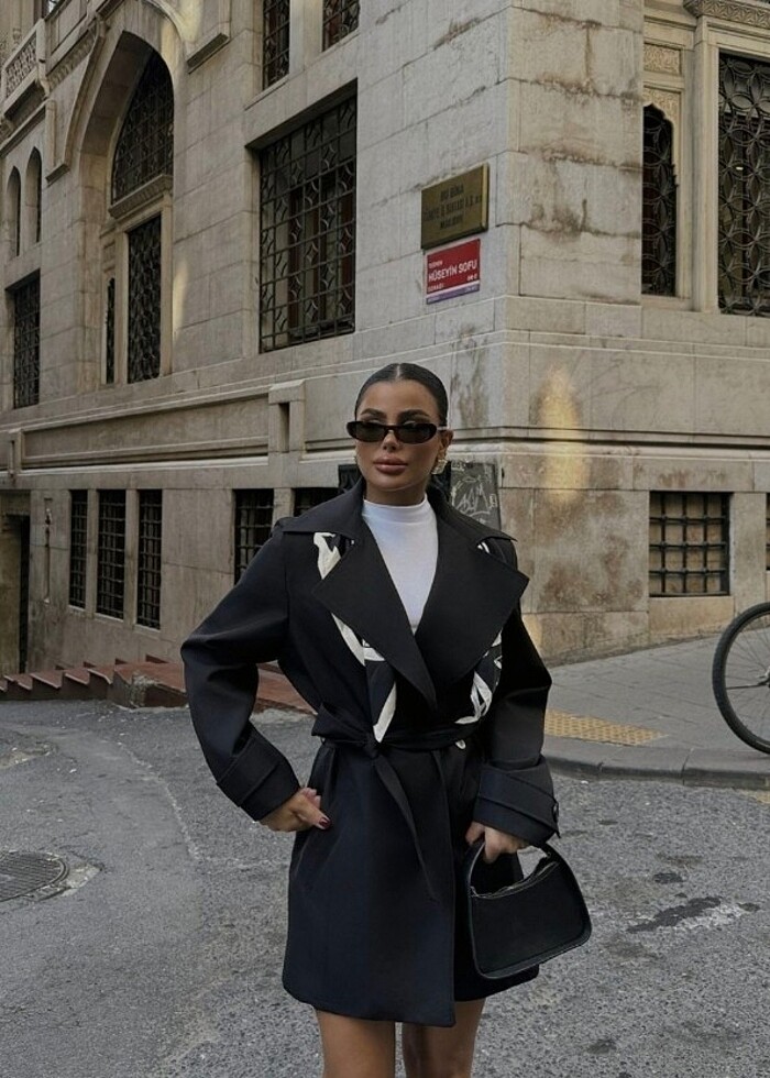 SİYAH KISA TRENÇKOT - Görsel 2