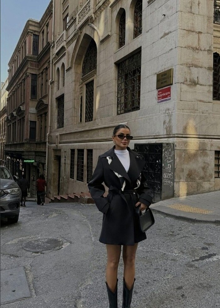 SİYAH KISA TRENÇKOT - Görsel 3