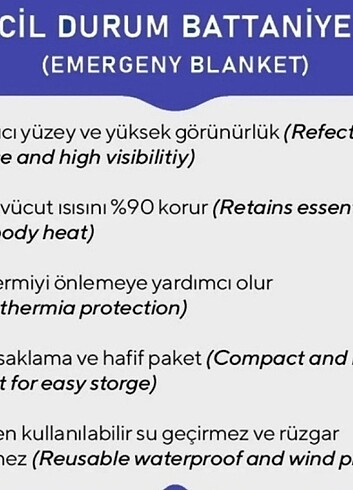 Beden Acil Durum Afet Uzay Battaniyesi Yalıtım