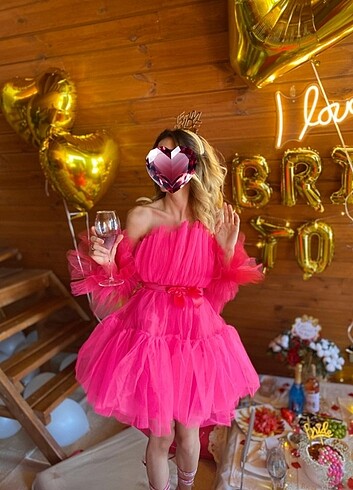 Pembe tütü bride kına parti abiye tül mini elbise 