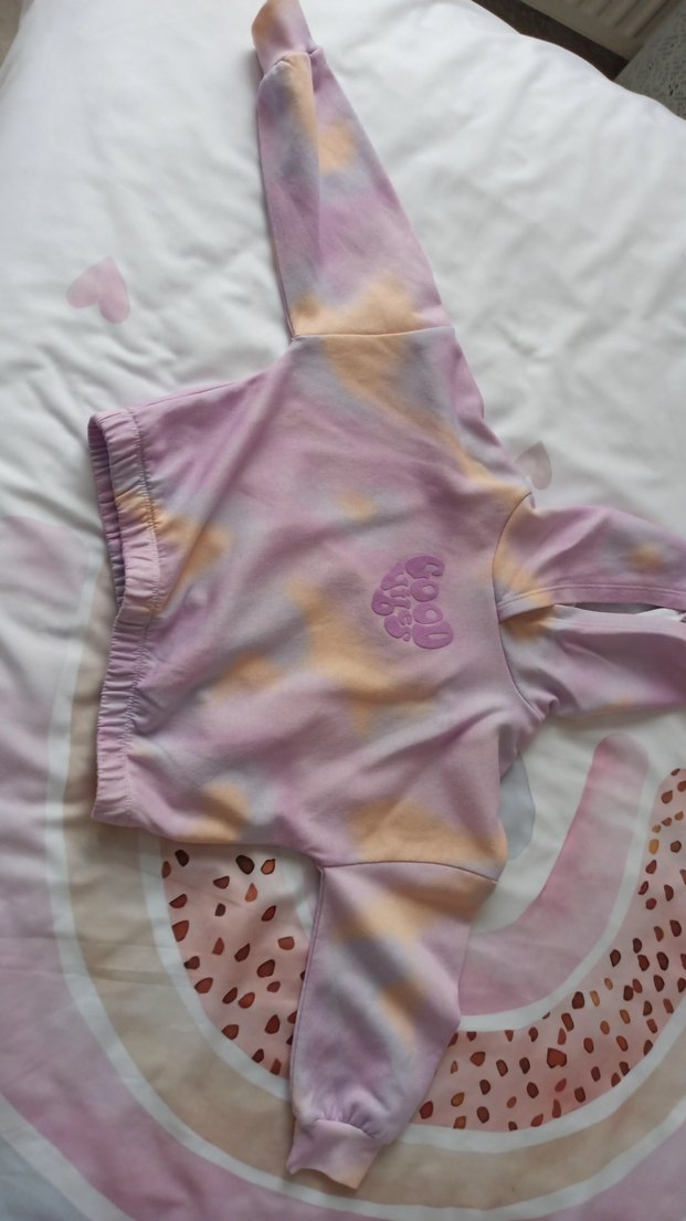 Mor Pastel Batik Desenli Kapüşonlu Sweatshirt ve Eşofman takimi - Görsel 3