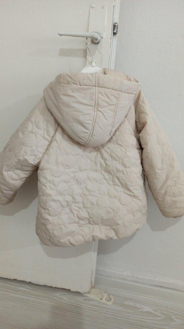 Kız Çocuk Kapüşonlu Bej Fermuarlı Mont - Görsel 2