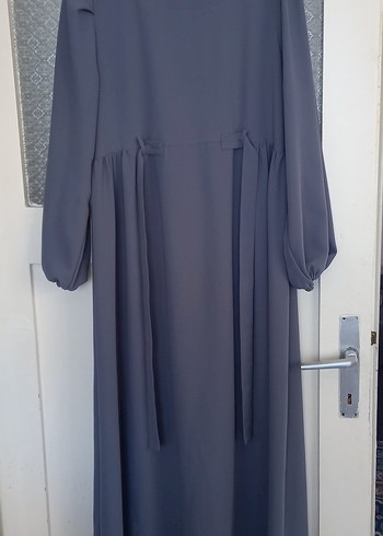 Gri Uzun Kollu Dökümlü Kadın Elbise - Görsel 6