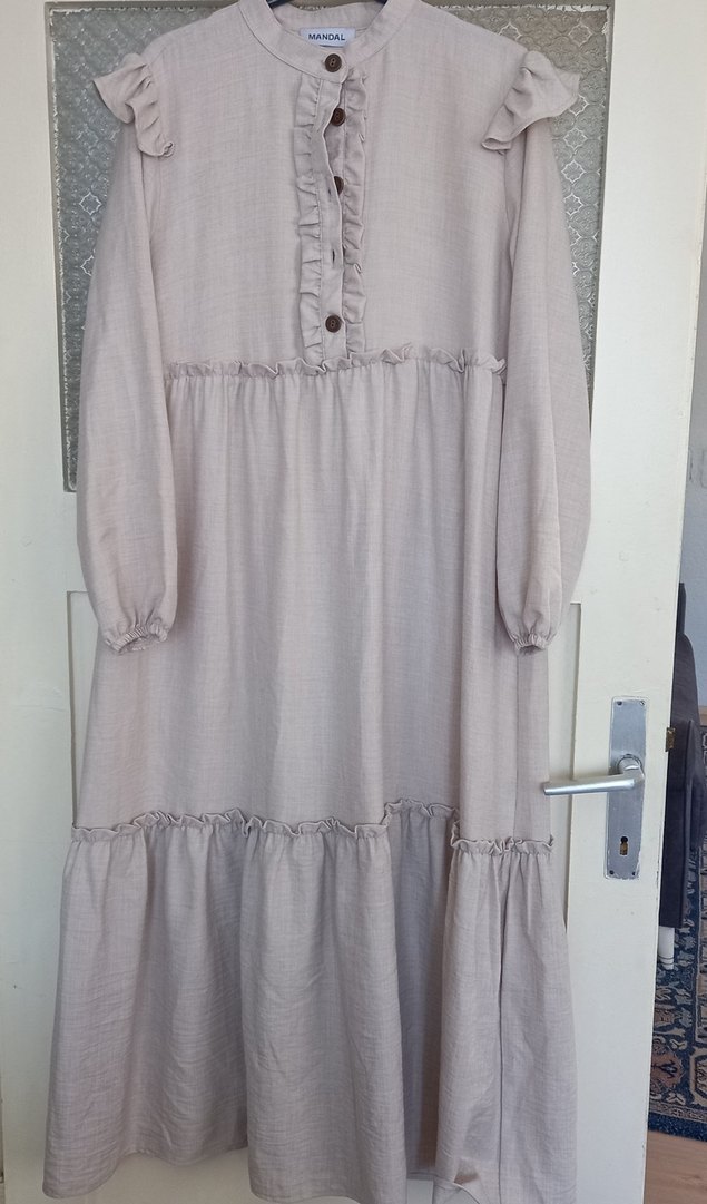 Diger Bej Uzun Keten Elbise - Görsel 2