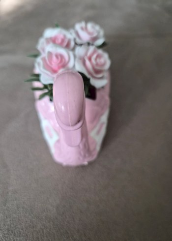 Pembe Kuğu Figürlü vintage Dekoratif Vazo - Görsel 2