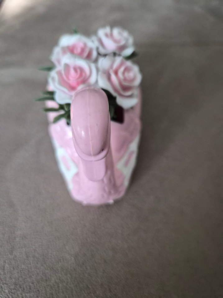 Pembe Kuğu Figürlü vintage Dekoratif Vazo - Görsel 2