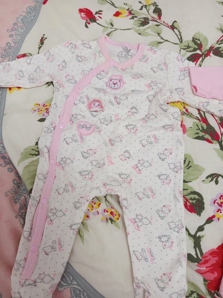 Düğmeli Pembe Baskılı Bebek Kız Tulumu - Görsel 2