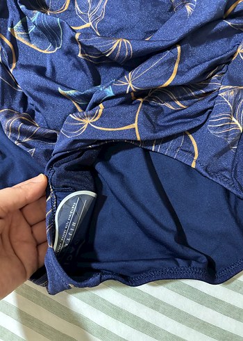 Desenli Drapeli Lacivert Kadın Mayo - Görsel 2