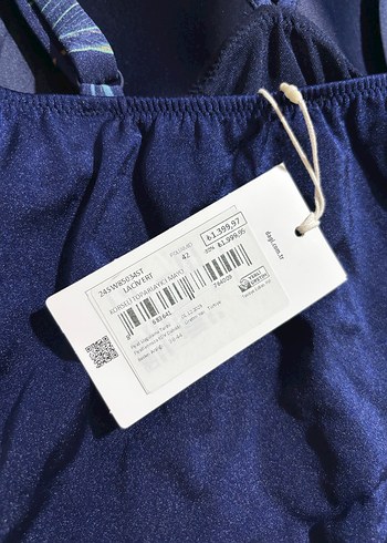 Desenli Drapeli Lacivert Kadın Mayo - Görsel 4