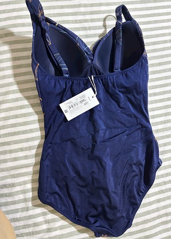 Desenli Drapeli Lacivert Kadın Mayo - Görsel 3