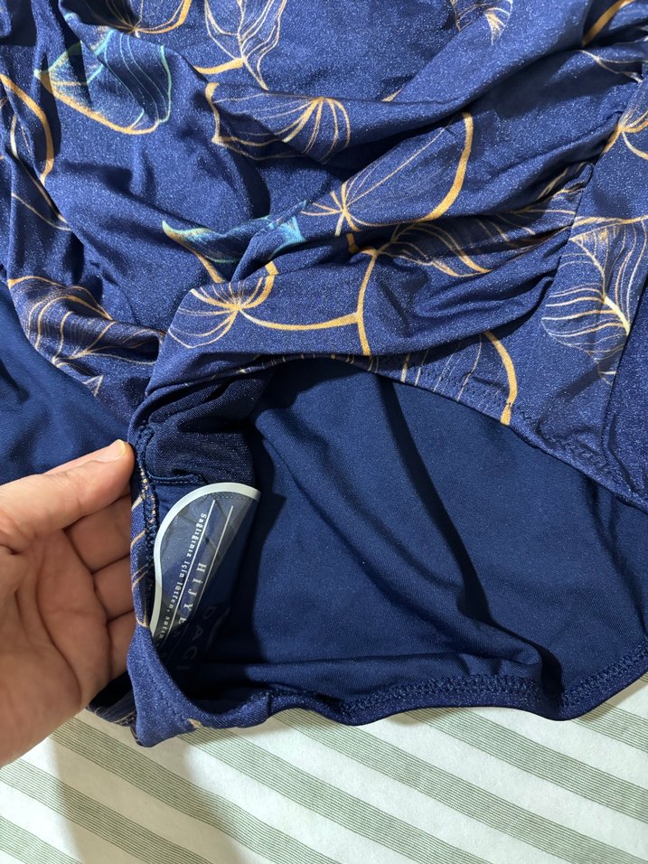 Desenli Drapeli Lacivert Kadın Mayo - Görsel 2