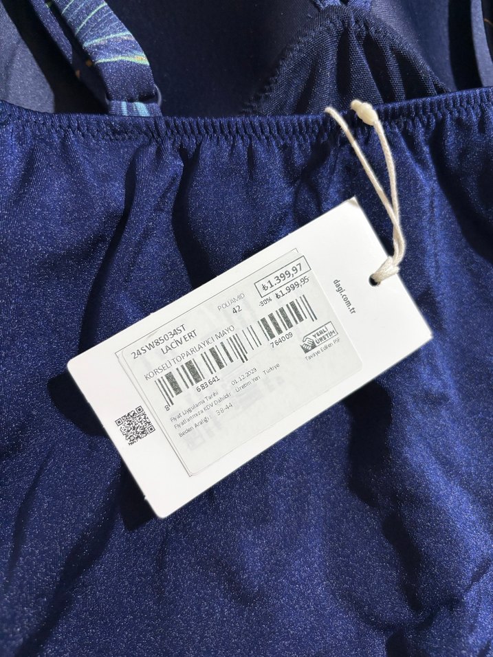 Desenli Drapeli Lacivert Kadın Mayo - Görsel 4