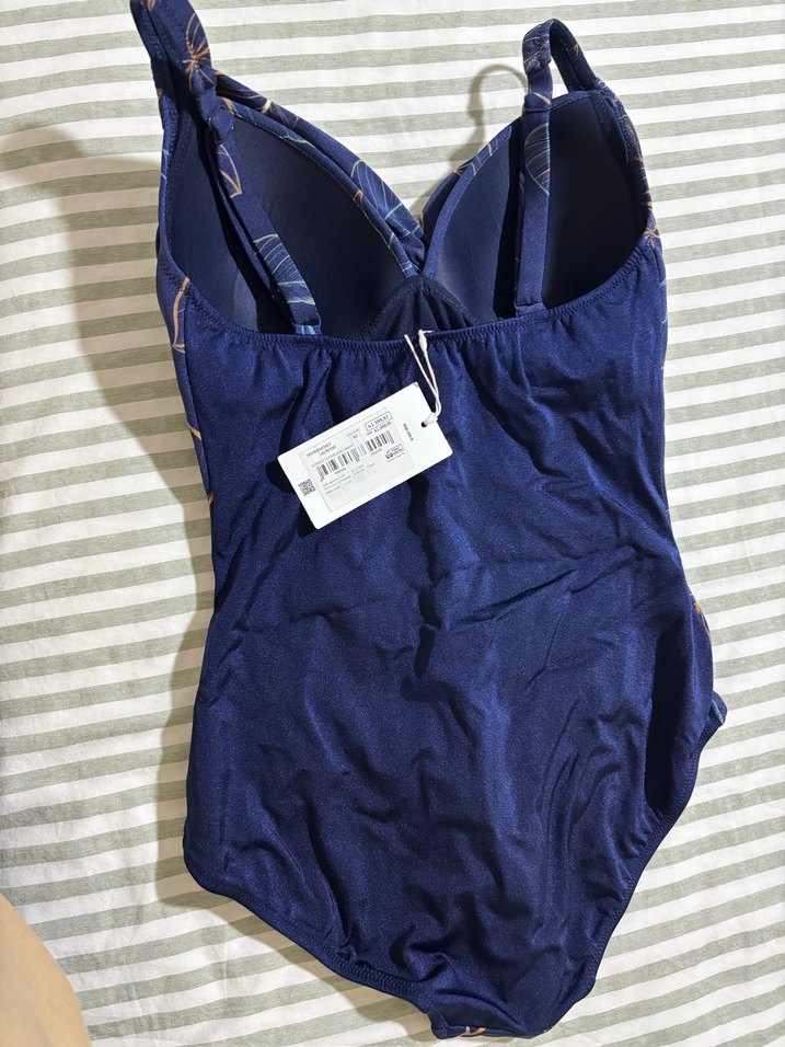 Desenli Drapeli Lacivert Kadın Mayo - Görsel 3