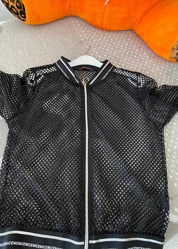 Diğer Siyah Fileli Mini Kadın Bomber Ceket