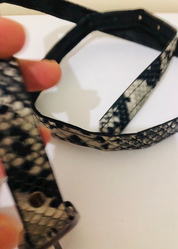 Gri Yılan Derisi Desenli Kadın Kemer - Görsel 3