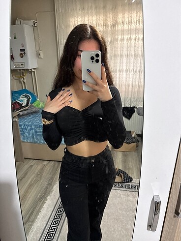 s Beden siyah Renk Crop mini üst