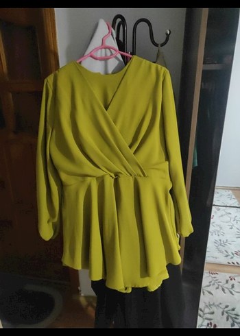 Sarı Uzun Kollu Kemerli Kadın Takım - Görsel 3