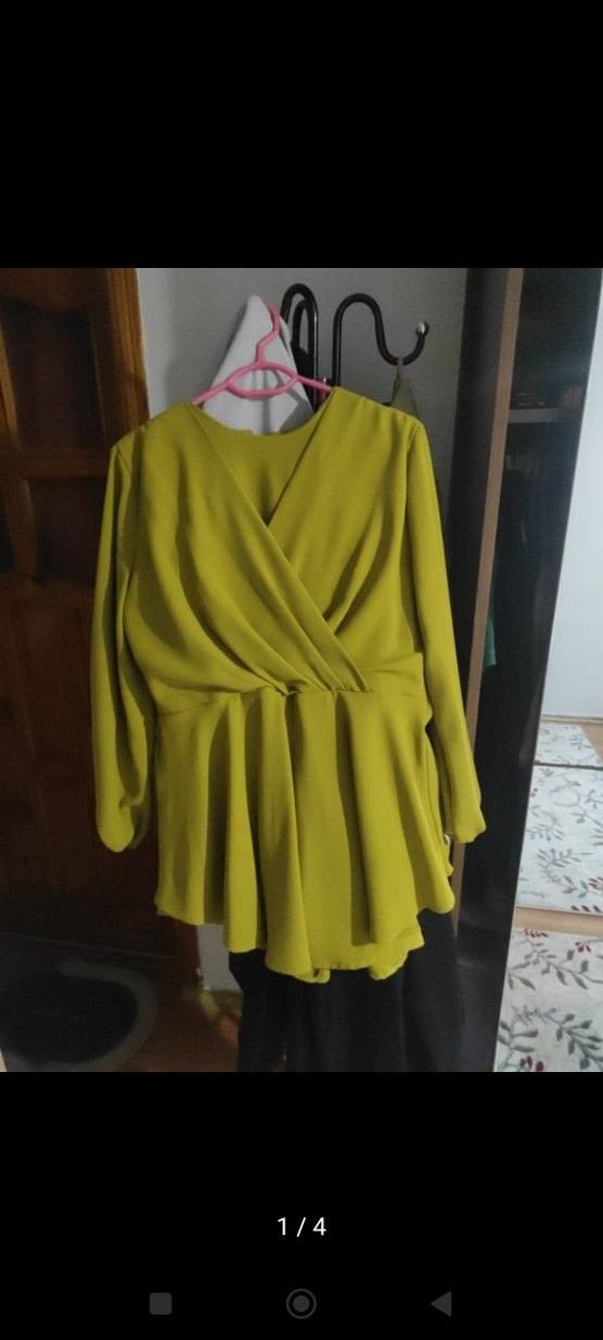 Sarı Uzun Kollu Kemerli Kadın Takım - Görsel 3